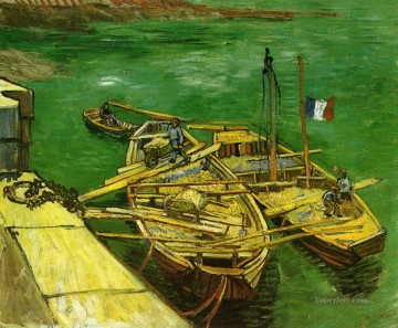 Quay with Men Unloading Sand Barges Vincent van Gogh Oil Paintings